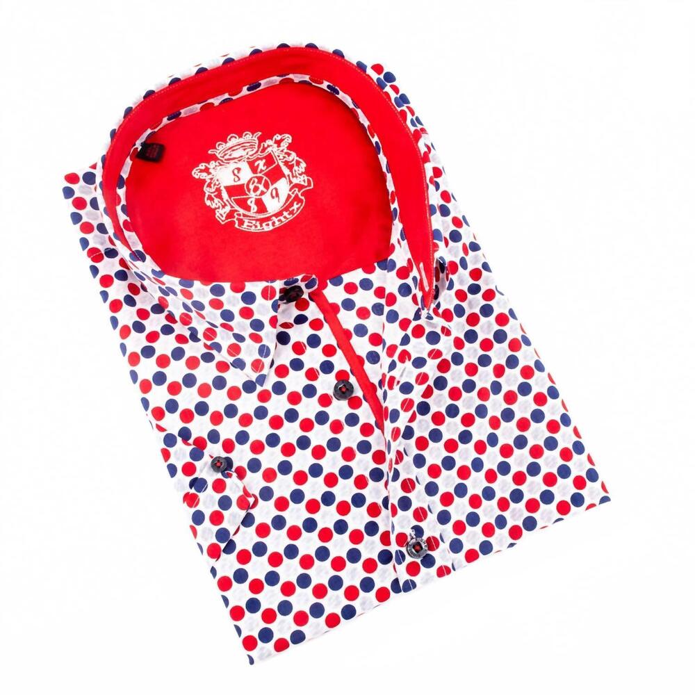 NEW EIGHT X men's polka-dots short sleeve shirt in red